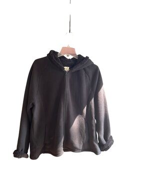 Faded Glory black fleece hooded jacket with faux sherpa trim/lining